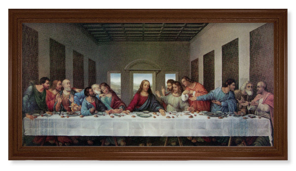 Church Size Last Supper Walnut Finish Framed Art - Textured Artboard