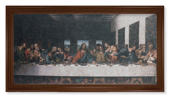 Church Size Last Supper Walnut Finish Framed Art - Stretched Canvas