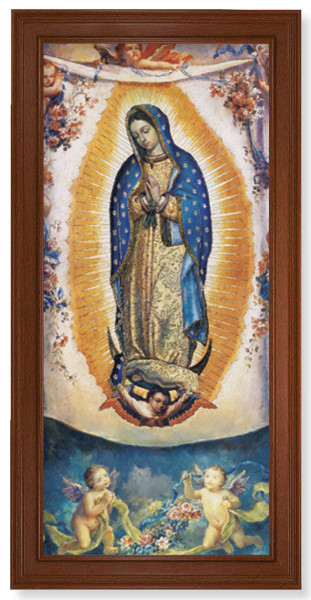 Church Size Our Lady of Guadalupe w Angels Walnut Finish Framed Art - Textured Artboard