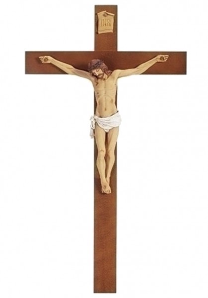 Church Size Wall Crucifix 40 Inch tall - Brown