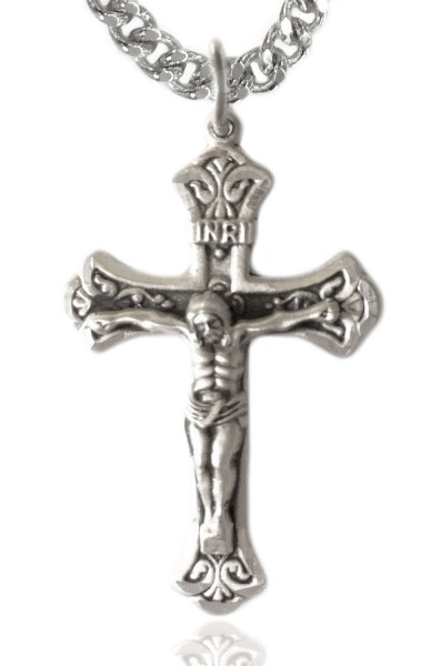 Classic Crucifix Pendant with Fleur de Lis Tips - Sterling Silver