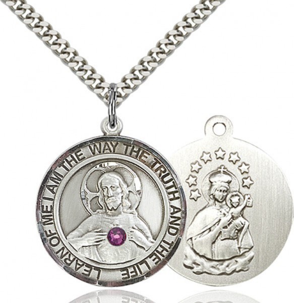 Classic Round Sacred Heart Medal Birthstones - Amethyst
