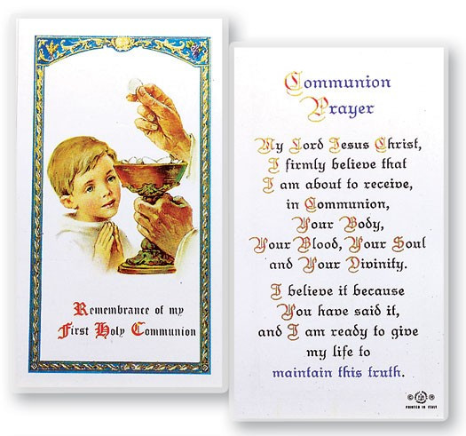 Communion Boy Laminated Prayer Card - 1 Prayer Card .99 each