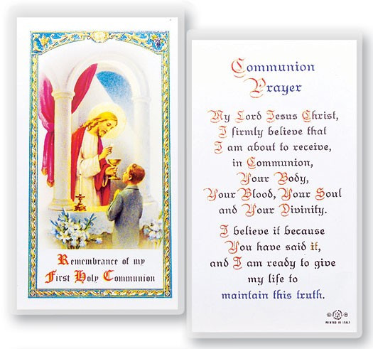 Communion Boy Laminated Prayer Card - 1 Prayer Card .99 each