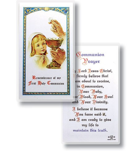 Communion Girl Laminated Prayer Card - 1 Prayer Card .99 each