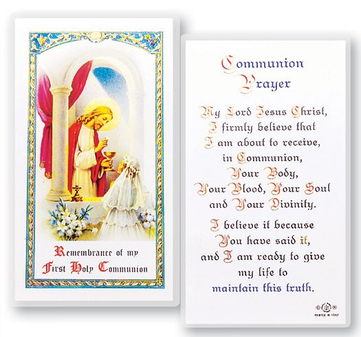 Communion Girl Laminated Prayer Card - 1 Prayer Card .99 each