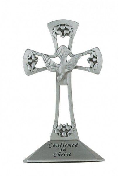 Confirmation Standing Pewter Cross, 4 inch - Silver
