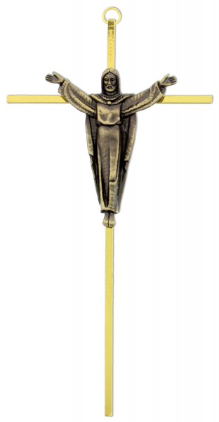 Crucifix Brass Gold Risen Christ 10&quot; - Gold Tone