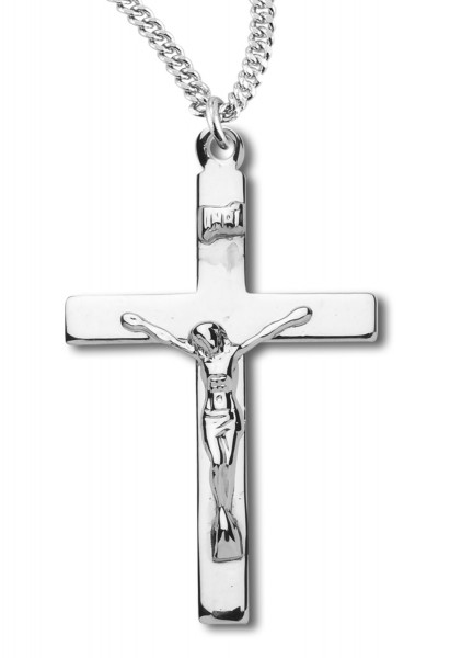 Unisex High Polished Classic Crucifix Medal - Sterling Silver