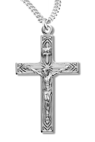 Linear Outlined Classic Crucifix Medal Sterling Silver