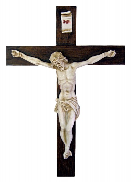 Crucifix in Alabaster - 15 inches - Antique Cream
