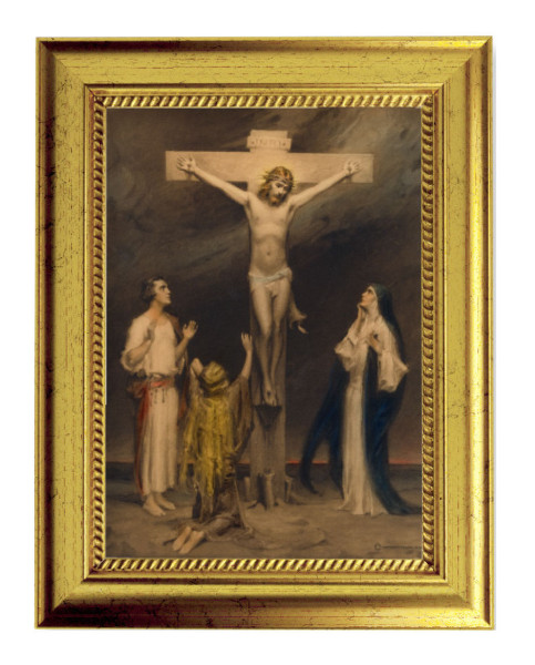 Crucifixion of Christ Print by Chambers 5x7 Print in Gold-Leaf Frame - Full Color