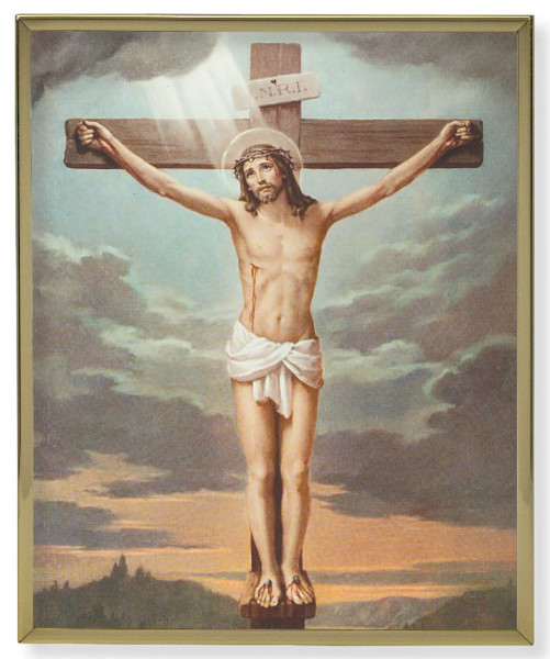 Crucifixion 8x10 Gold Trim Plaque - Full Color