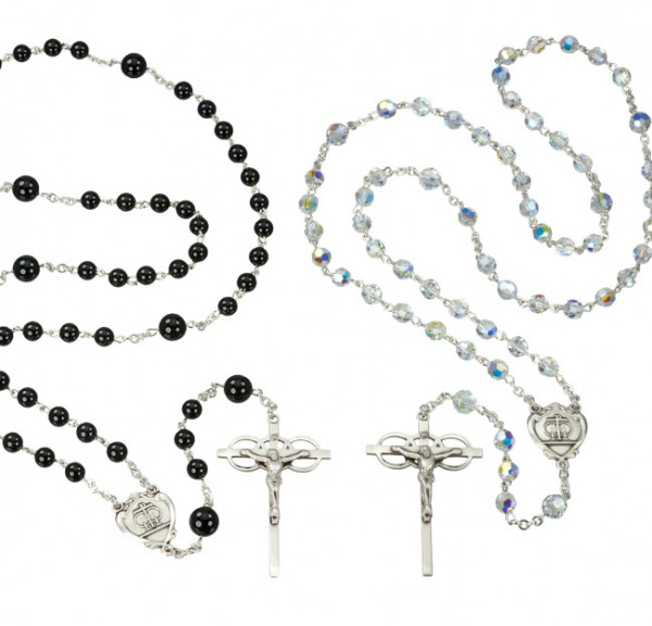 Crystal and Onyx Wedding Rosary Set - Crystal | Onyx