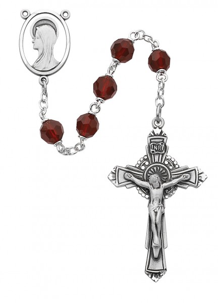 Dark Red Tin Cut Bead Rosary - Red