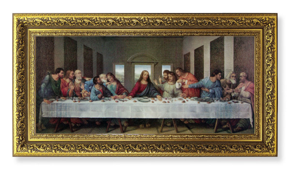 Davinci Reproduction Last Supper Print in Ornate Gold-Leaf Frame - 2 Sizes - Full Color