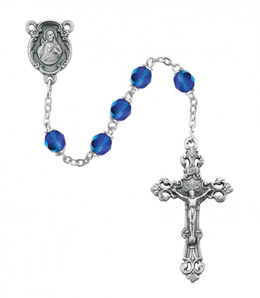 December Birthstone Rosary (Zircon) - Silver Oxidized - Blue