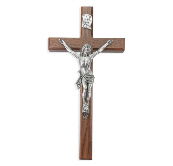 Deluxe Walnut Wood Wall Crucifix - Brown