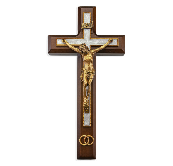 Deluxe Wedding Crucifix with Gold Rings - Gold Tone