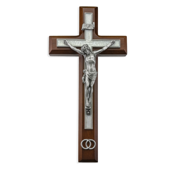 Deluxe Wedding Crucifix with Silver Rings - Silver tone