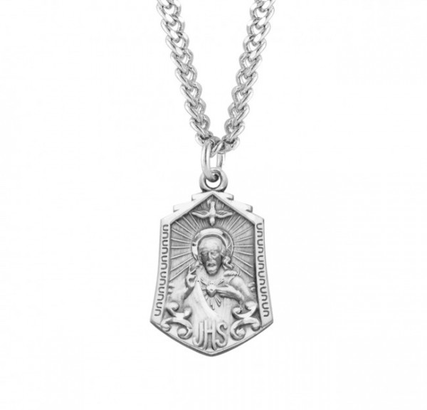 Descending Dove Scapular Medal Sterling Silver Necklace - Sterling Silver