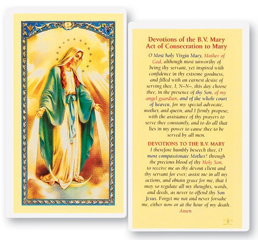 Devotions of The Blessed Virgin Mary Laminated Prayer Card - 1 Prayer Card .99 each