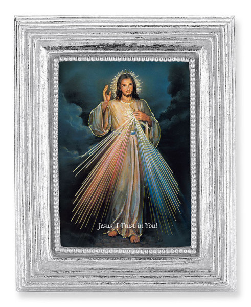 Divine Mercy 2.5x3.5 Print Under Glass - Silver