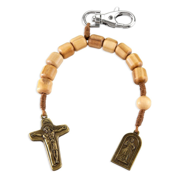 Divine Mercy Auto Backpack Olive Wood Rosary  - Olive Wood