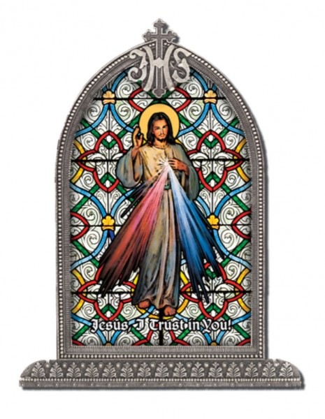 Divine Mercy Glass Art in Arched Frame - Full Color
