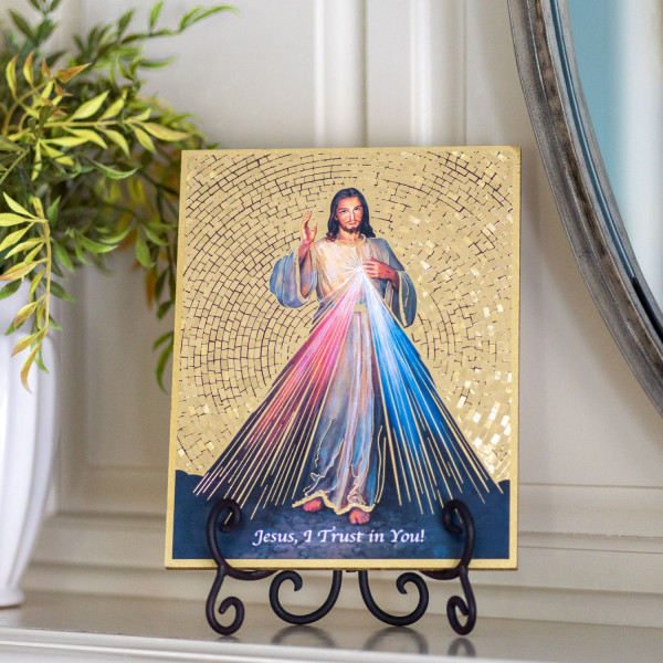 Divine Mercy Gold Foil Mosaic Plaque - Full Color