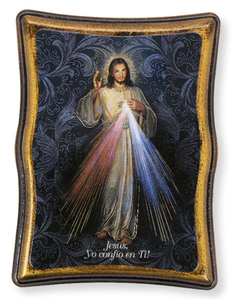 Divine Mercy Spanish 4x5 Curved Wood Plaque - Full Color