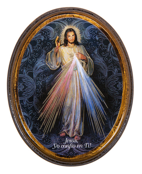 Divine Mercy (Spanish) 4x5 Oval Wood Plaque - Full Color