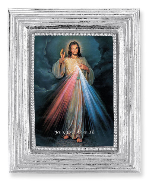 Divine Mercy in Spanish 2.5x3.5 Print Under Glass - Silver