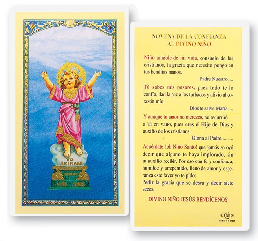 Divino Nino Novena Confianza Laminated Spanish Prayer Card - 1 Prayer Card .99 each