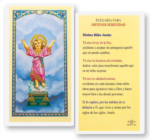 Divino Nino Para Serenidad Laminated Spanish Prayer Card - 1 Prayer Card .99 each