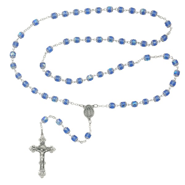 Double Capped Blue Glass Rosary - Black