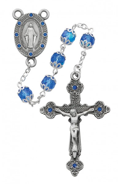 Double Capped Blue Miraculous Rosary - Blue