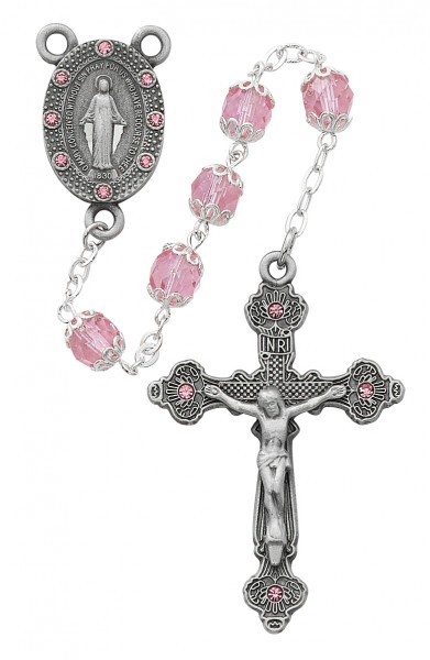 Double Capped Pink Miraculous Rosary - Pink
