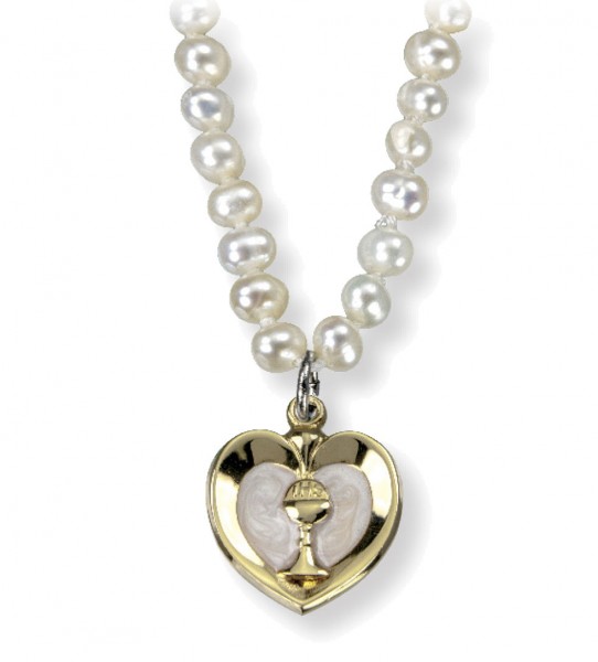 Enamel and Gold Chalice with Freshwater Peal Necklace - Gold Plated