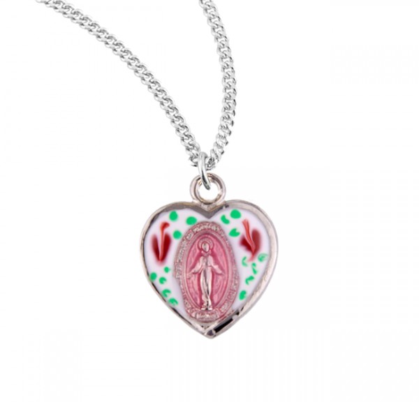 Enamel Heart Miraculous Pendant - Sterling Silver | Pink Enamel