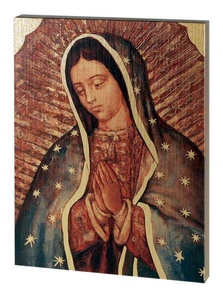 Face of Our Lady of Guadalupe Embossed Wood Plaque - Full Color