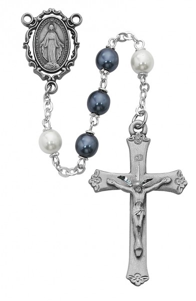 Fancy Border Miraculous Rosary - White