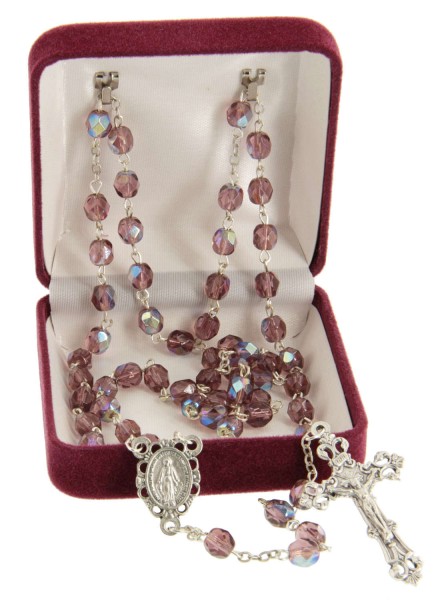 February Purple Aurora Glass Bead Rosary - Amethyst