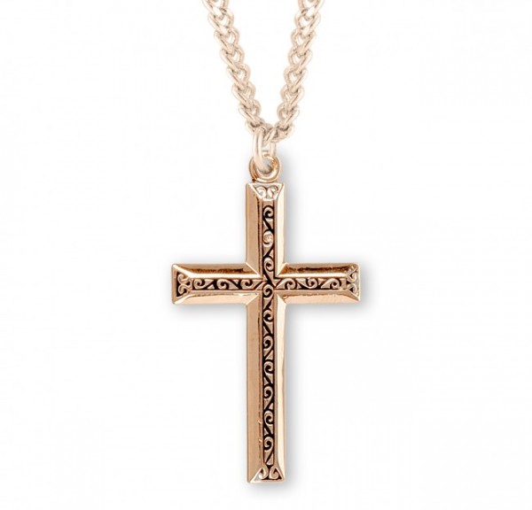 Filigree Cross with Antiqued Finish - Gold Plated