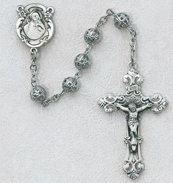 Filigree Rosary with Jesus centerpiece - Silver