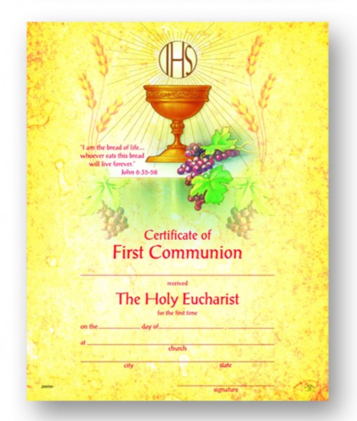 First Communion Certificate with Golden Chalice - Full Color