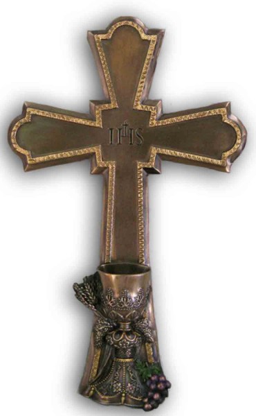 First Communion Cross, Bronzed Resin - 7 1/4 inch - Bronze
