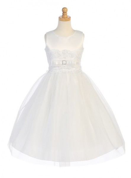 First Communion Dress with Bow Accent - White