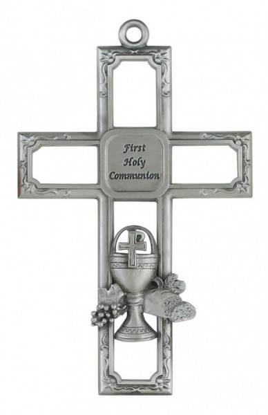 First Communion Pewter Cross - 6&quot;H - Pewter
