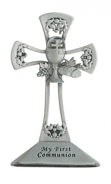 First Communion Pewter Standing Cross - Silver